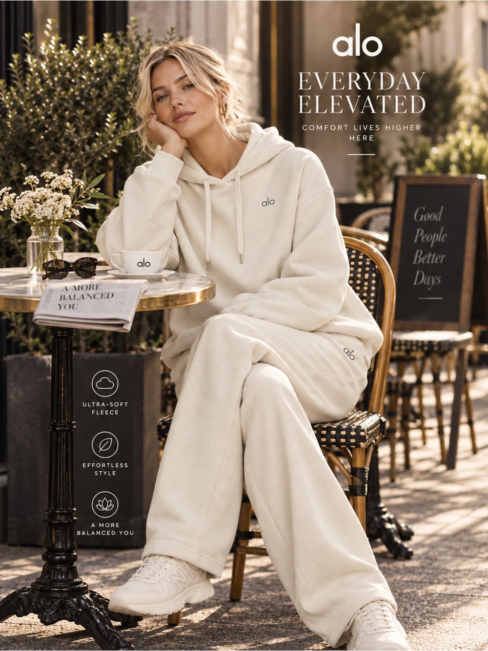 ALO Yoga Accolade Hoodie & Straight Leg Sweatpants Set S Oat Milk NEW